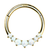 14kt Gold Front Facing White Opalite Hinged Segment Ring