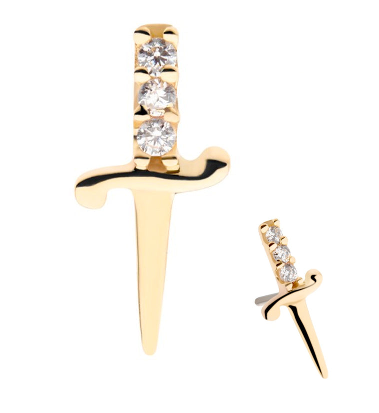 14kt Gold Gem Dagger Threadless Top