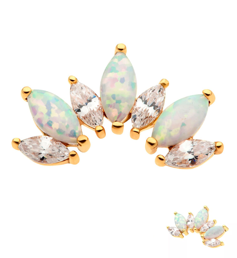 14kt Gold Half Crown White Opalite Clear CZ Threadless Top