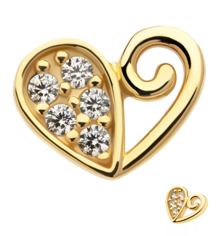 14kt Gold Half CZ Heart Threadless Top
