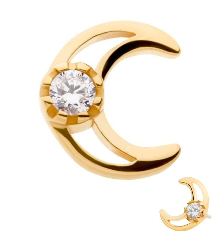 14kt Gold Half Moon CZ Threadless Top