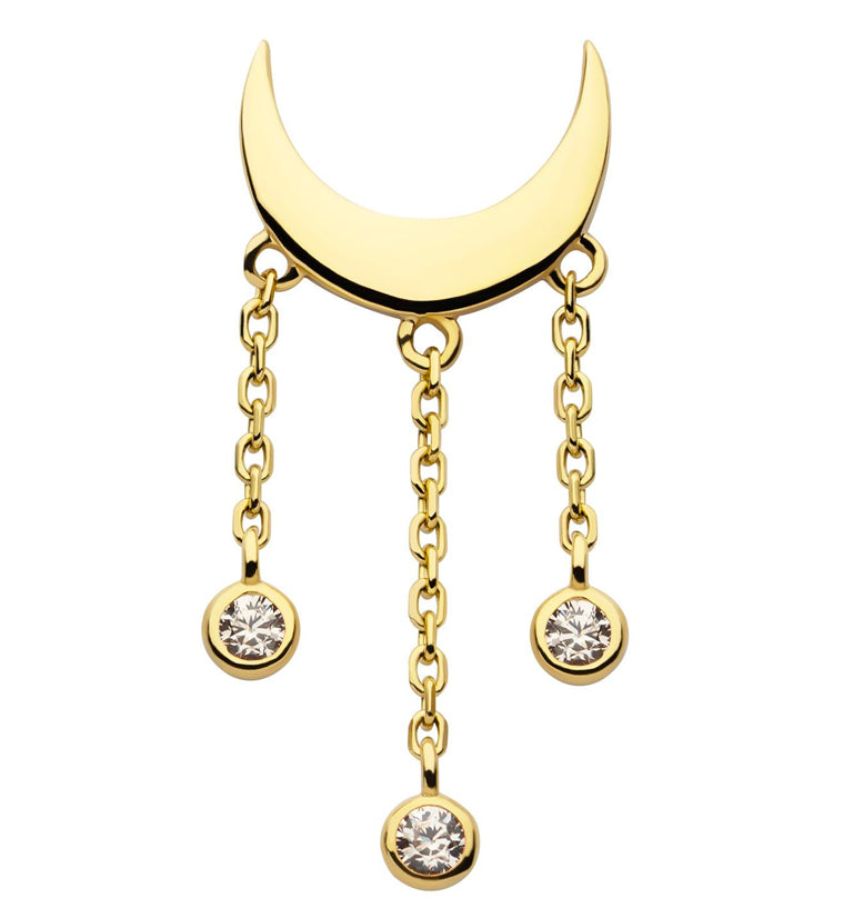 14kt Gold Half Moon Dangle Clear CZ Threadless Top