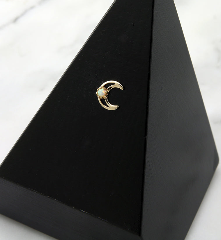 14kt Gold Half Moon White Opalite Threadless Top