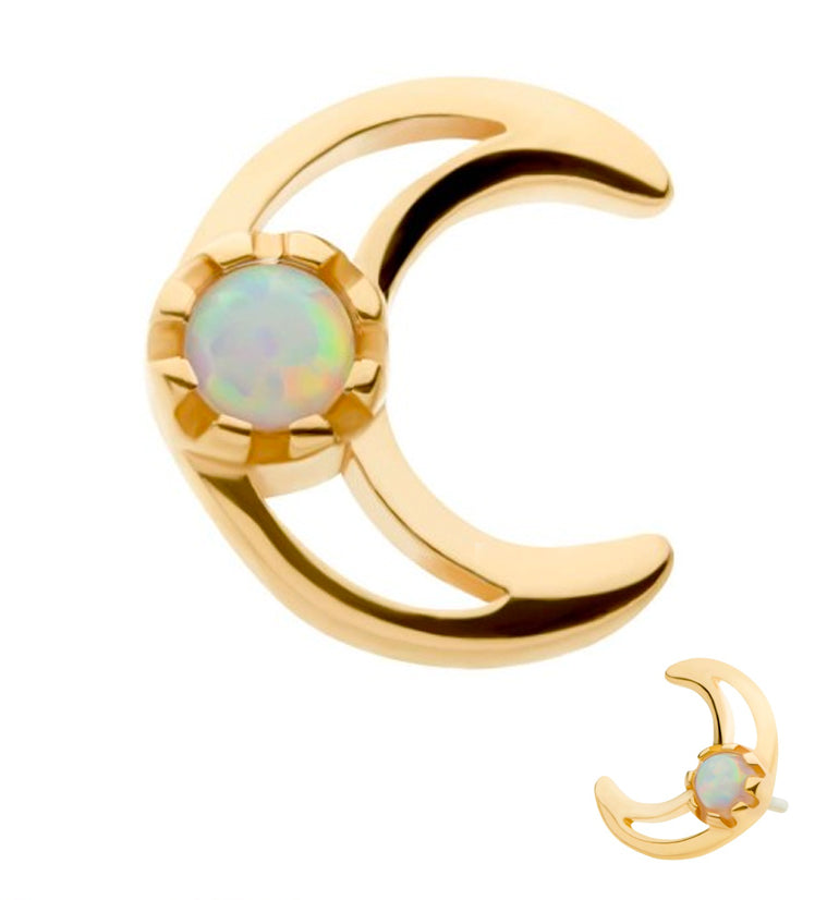 14kt Gold Half Moon White Opalite Threadless Top