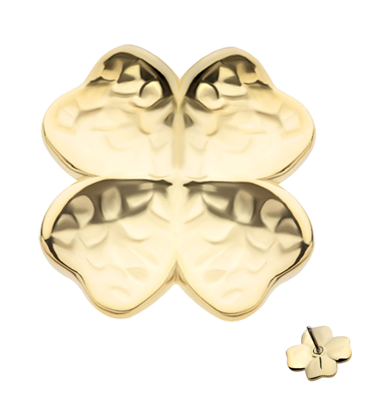 14kt Gold Hammered Four Leaf Clover Threadless Top