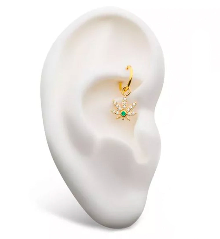 14kt Gold Hemp Leaf CZ Charm