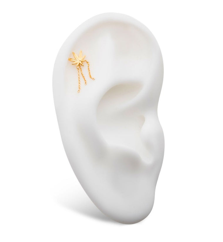 14kt Gold Hemp Leaf Dangle Chain Threadless Top