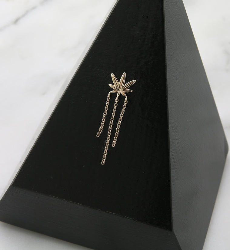 14kt Gold Hemp Leaf Dangle Chain Threadless Top