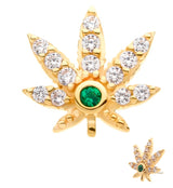 14kt Gold Hemp Leaf Emerald CZ Threadless Top