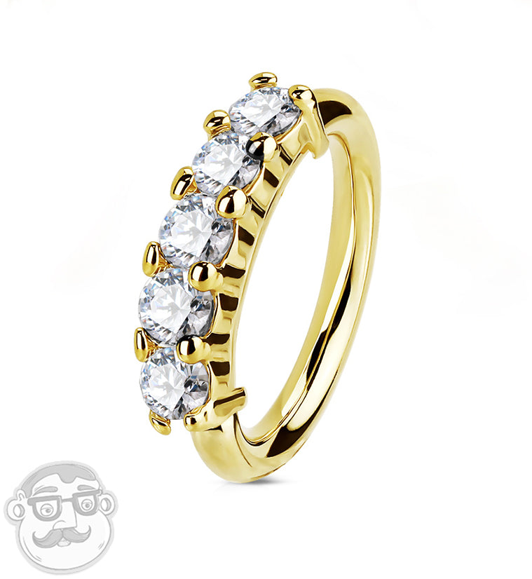 14kt Gold Quinary CZ Steel Hoop Ring