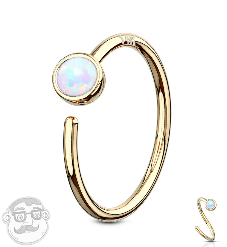 White Opalite 14kt Gold Nose Hoop Ring