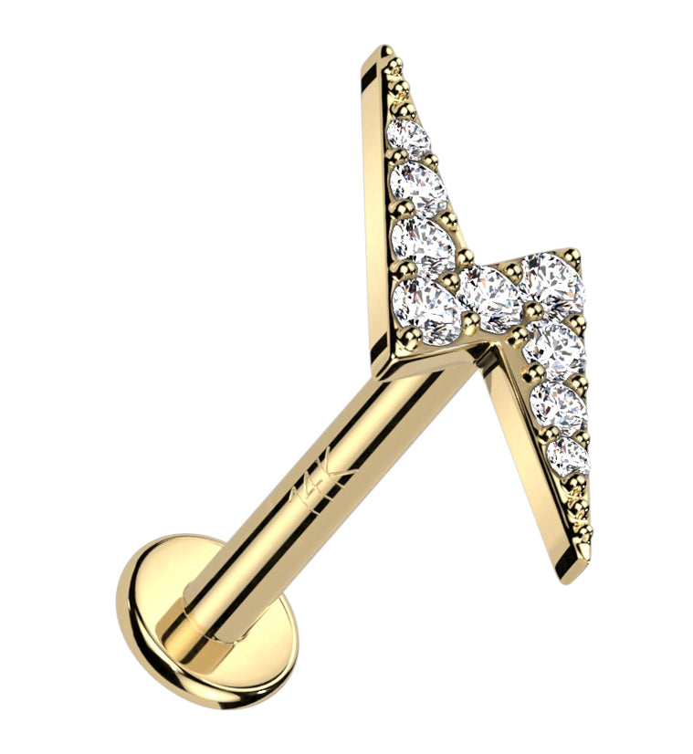 14kt Gold Lightning Bolt CZ Internally Threaded Labret
