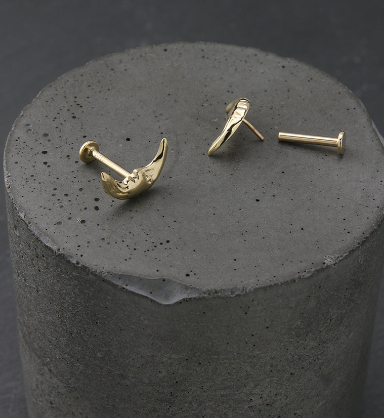 14kt Gold Man On The Moon Crescent Threadless Labret