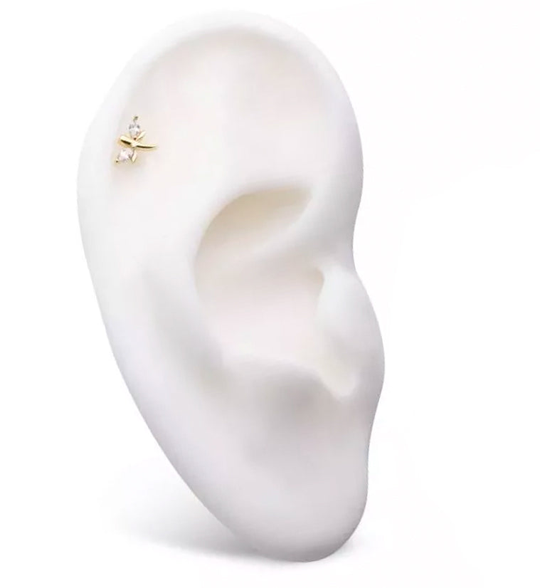 14kt Gold Mini Dragonfly Clear CZ Threadless Top