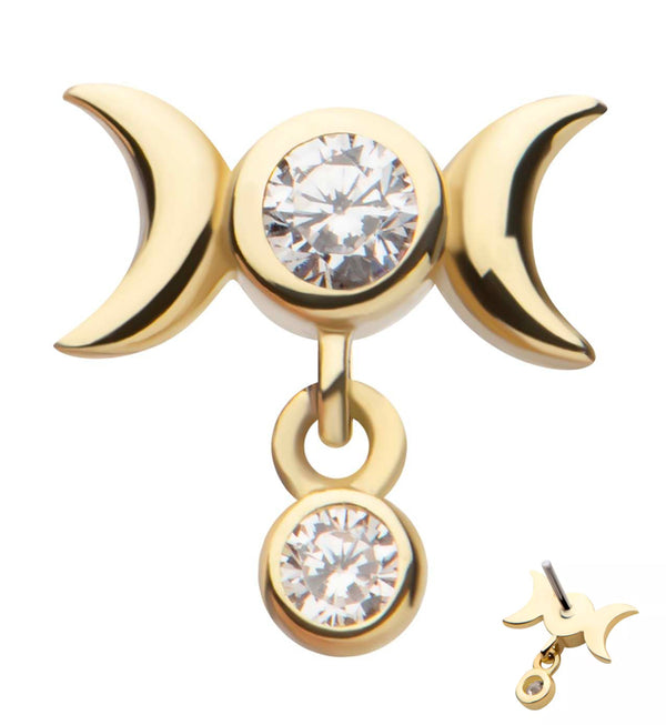14kt Gold Moon Phase Dangle CZ Threadless Top