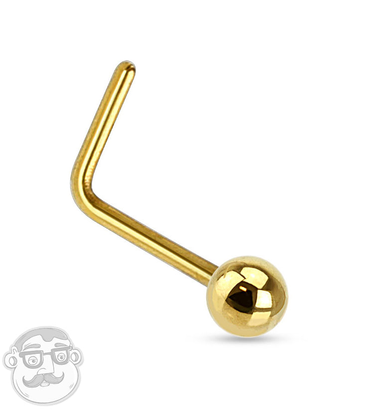 20G 14kt Gold L-Shaped Ball Top Nose Ring