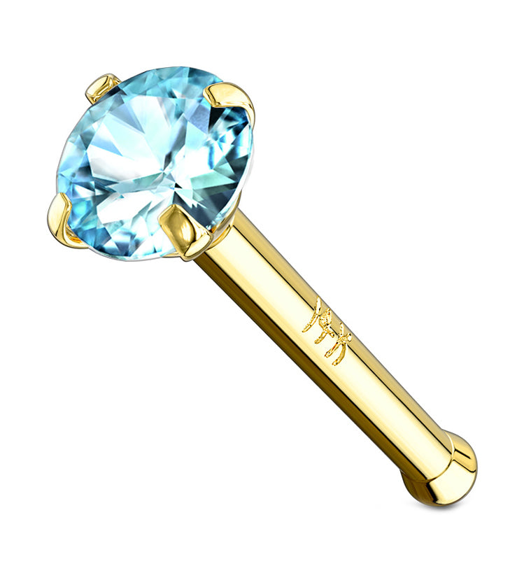 14kt Gold Aqua Gem Nosebone