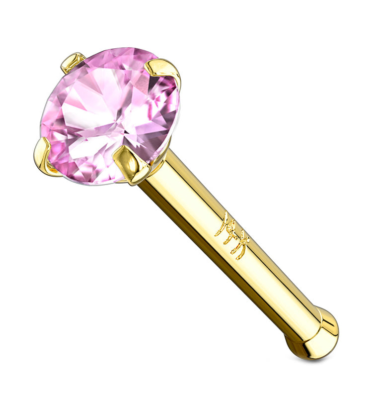 14kt Gold Pink Gem Nosebone