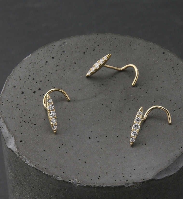 14kt Gold Oblong Clear CZ Nose Screw