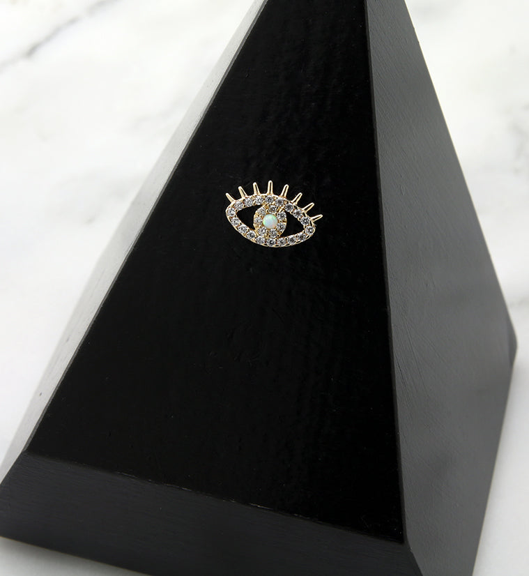 14kt Gold Oculus CZ and White Opalite Threadless Top