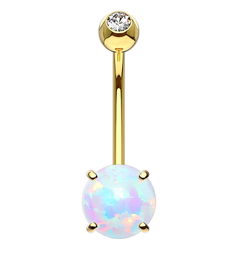 14kt Gold Prong Set Opalite Belly Button Ring