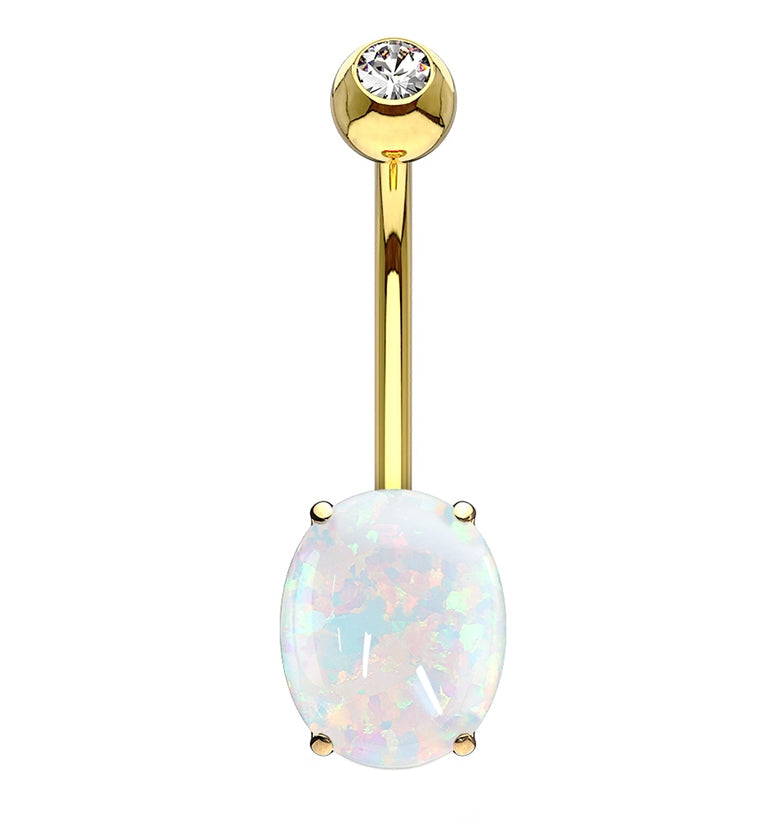 14kt Gold Oval Opalite Belly Button Ring