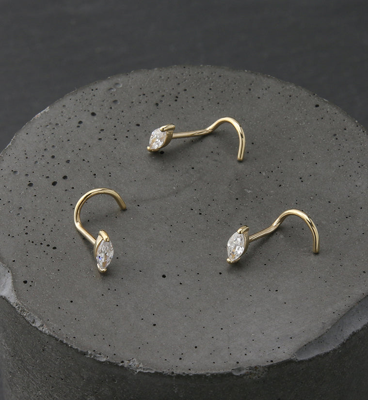 14kt Gold Ovate Clear CZ Nose Screw