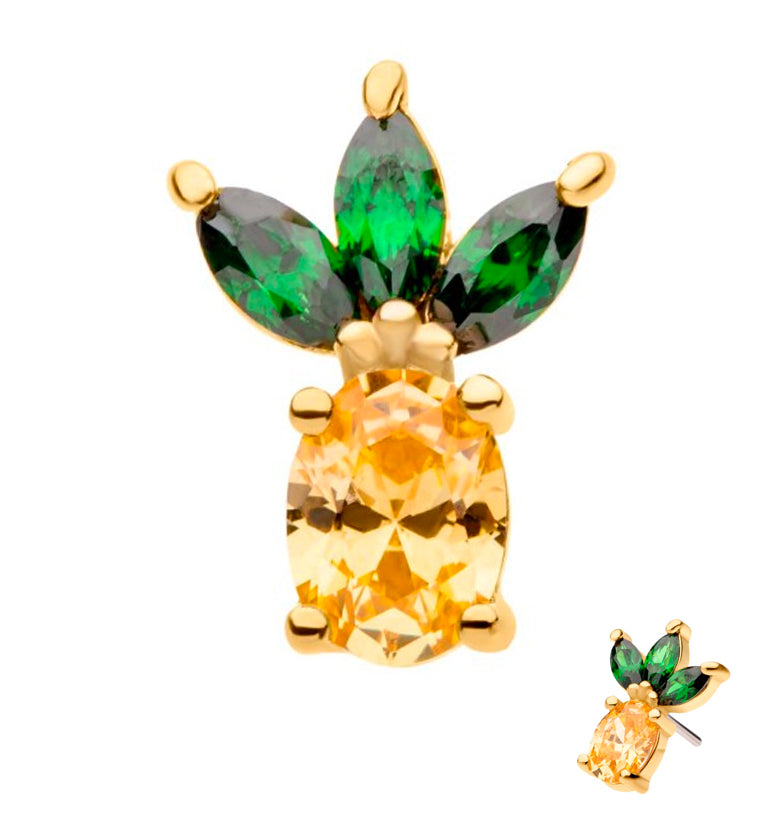 14kt Gold Pineapple CZ Threadless Top