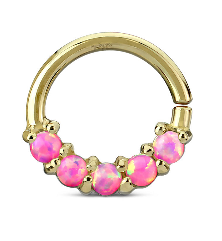 16G 14kt Gold Pink Opalite Line Septum / Cartilage Ring