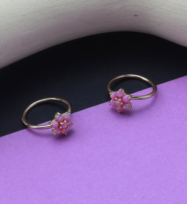 14kt Gold Pink Opalite Flower Hoop Ring