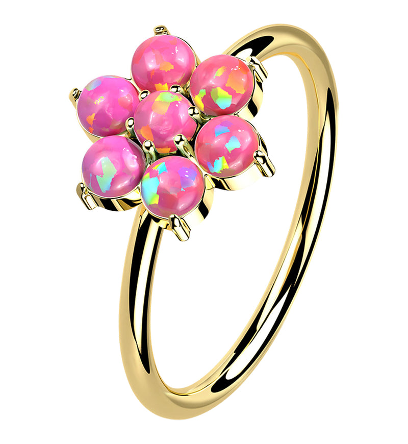 14kt Gold Pink Opalite Flower Hoop Ring