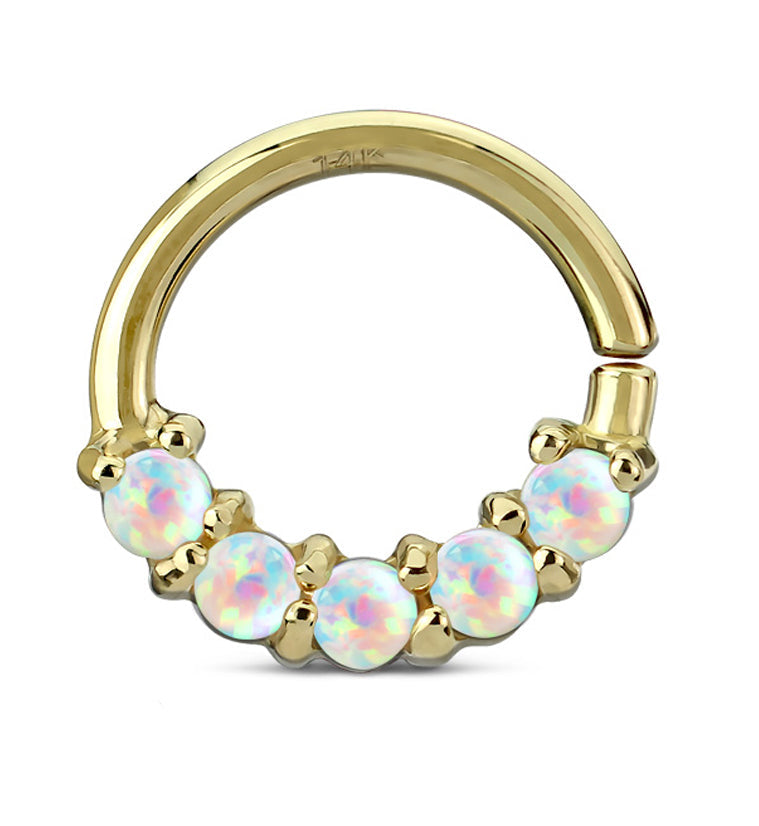 16G 14kt Gold White Opalite Line Septum - Cartilage Ring