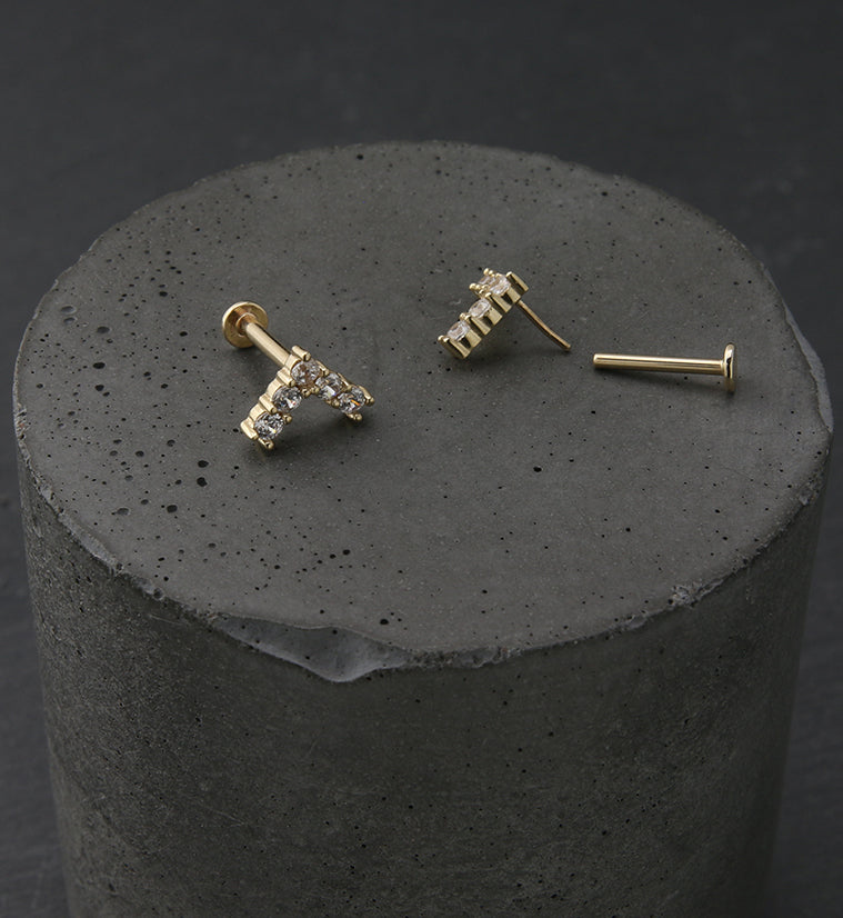 14kt Gold Point CZ Threadless Labret