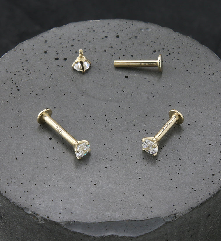 16g Push In 2mm/3mm Gold CZ Prong Type Labret, Surgical Steel Ball Piercing Tragus Cartilage Helix Lip Nose Piercings - Foto 2