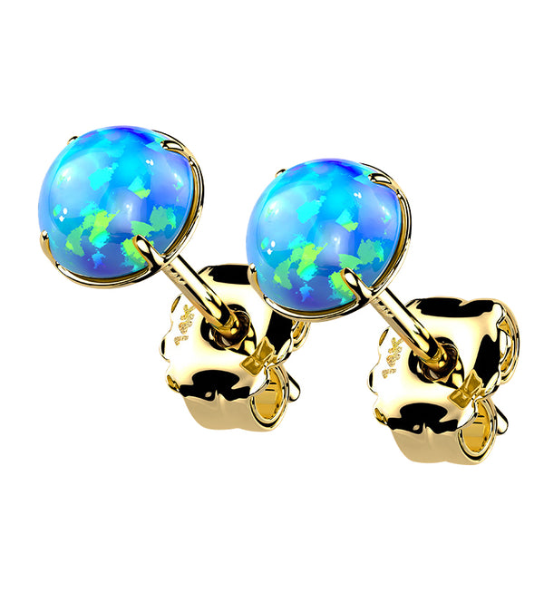 14kt Gold Prong Set Blue Opalite Earrings