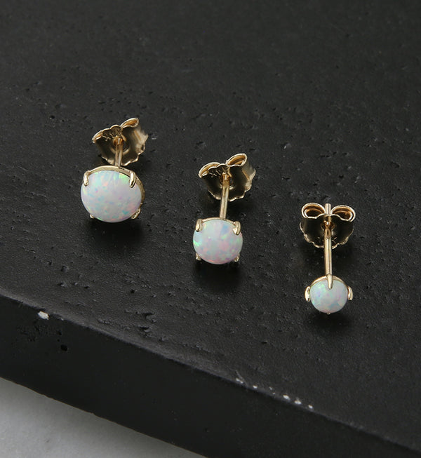 14kt Gold Prong Set White Opalite Earrings