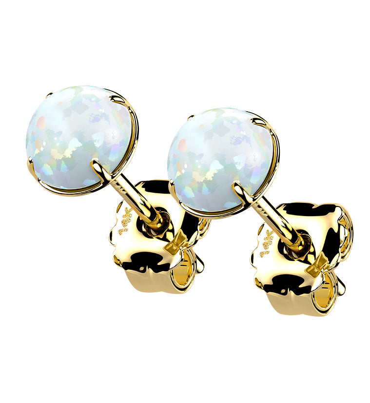 14kt Gold Prong Set White Opalite Earrings