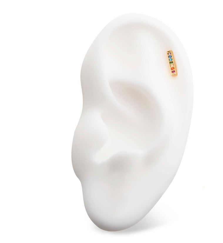 14kt Gold Colorful CZ Bar Threadless Top