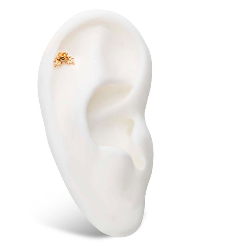 14kt Gold Rose With Leaves Threadless Top