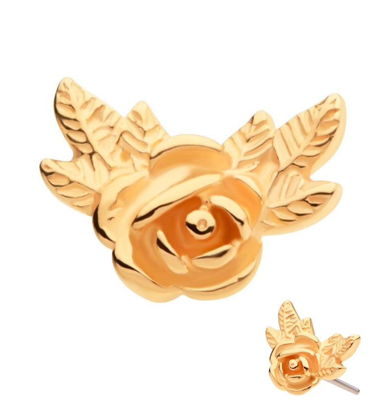 14kt Gold Rose With Leaves Threadless Top