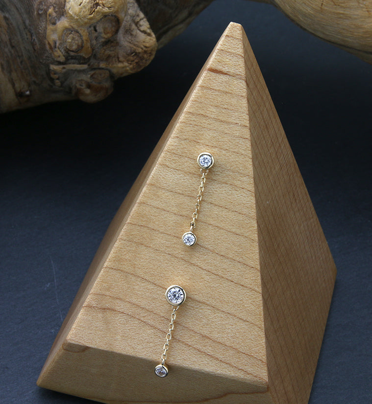 14kt Gold Round Bezel CZ Dangle Chain Threadless Top