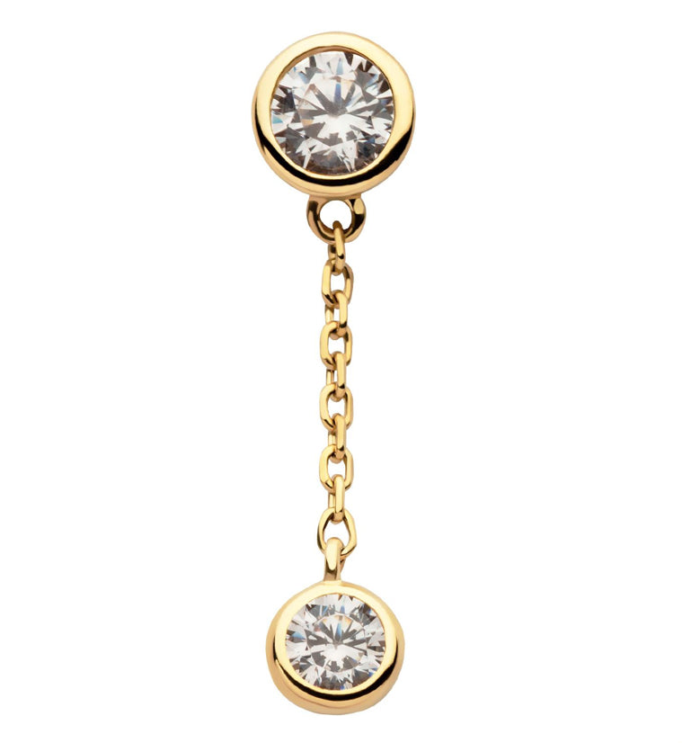 Bezel Less. Top 14kt Gold Round Bezel CZ Dangle Chain Threadless Top