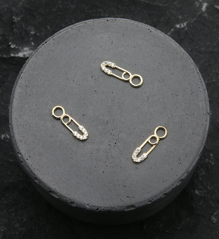 14kt Gold Safety Pin CZ Charm