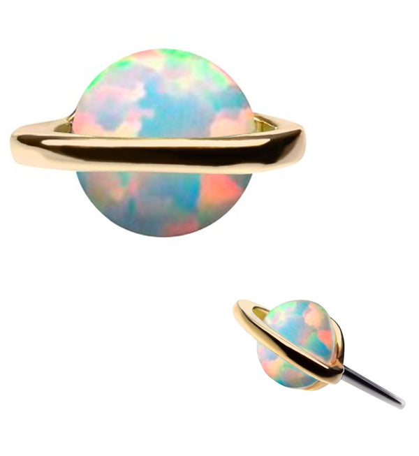 14kt Gold Saturn White Opal Threadless Top