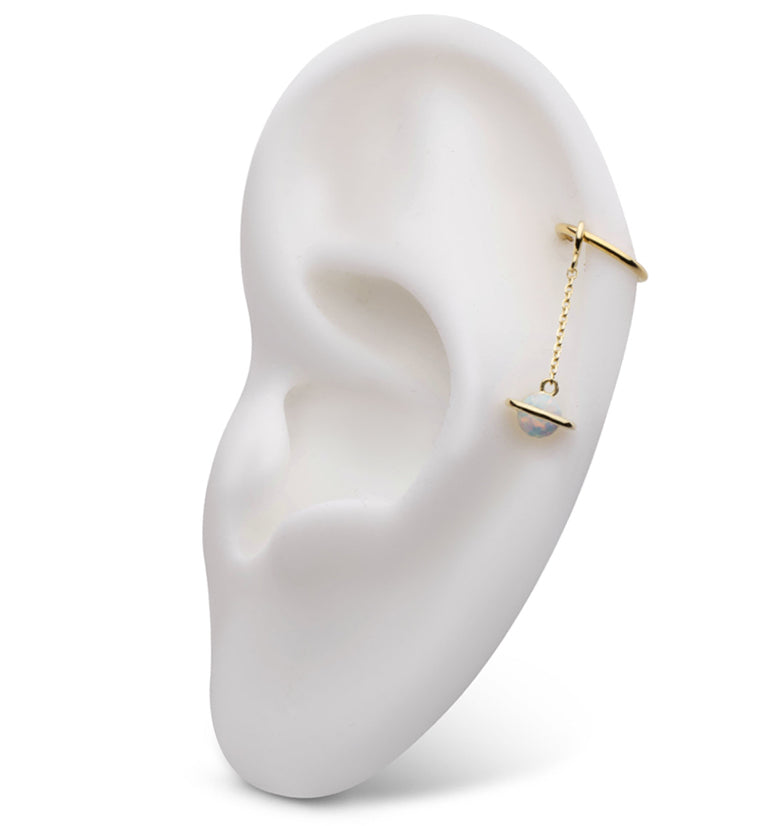 14kt Gold Saturn White Opalite Dangle Chain Charm