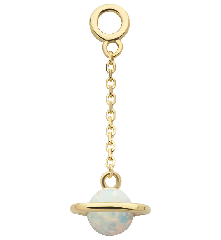 14kt Gold Saturn White Opalite Dangle Chain Charm