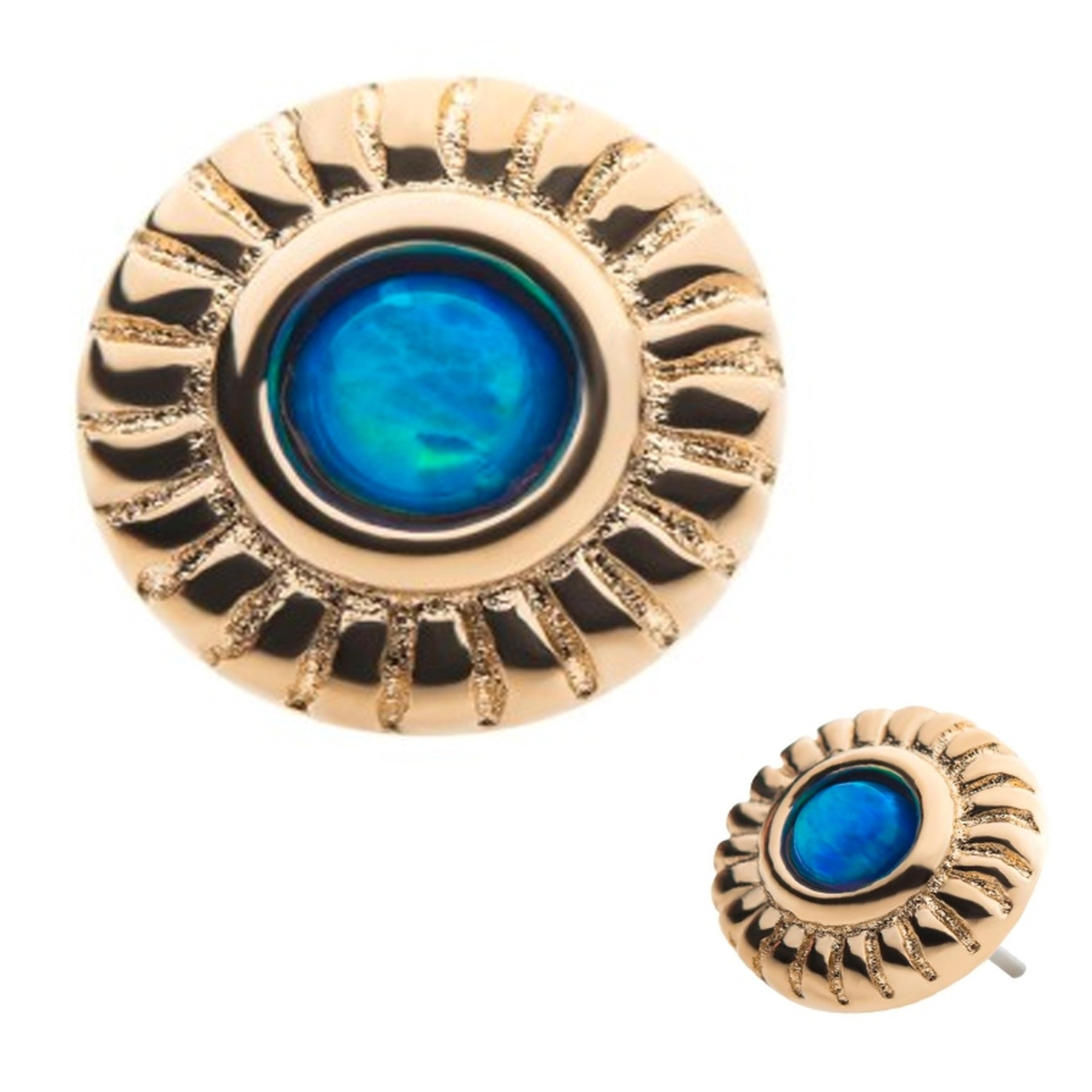 Score 14kt Gold Bezel Set Blue Opalite Threadless Top