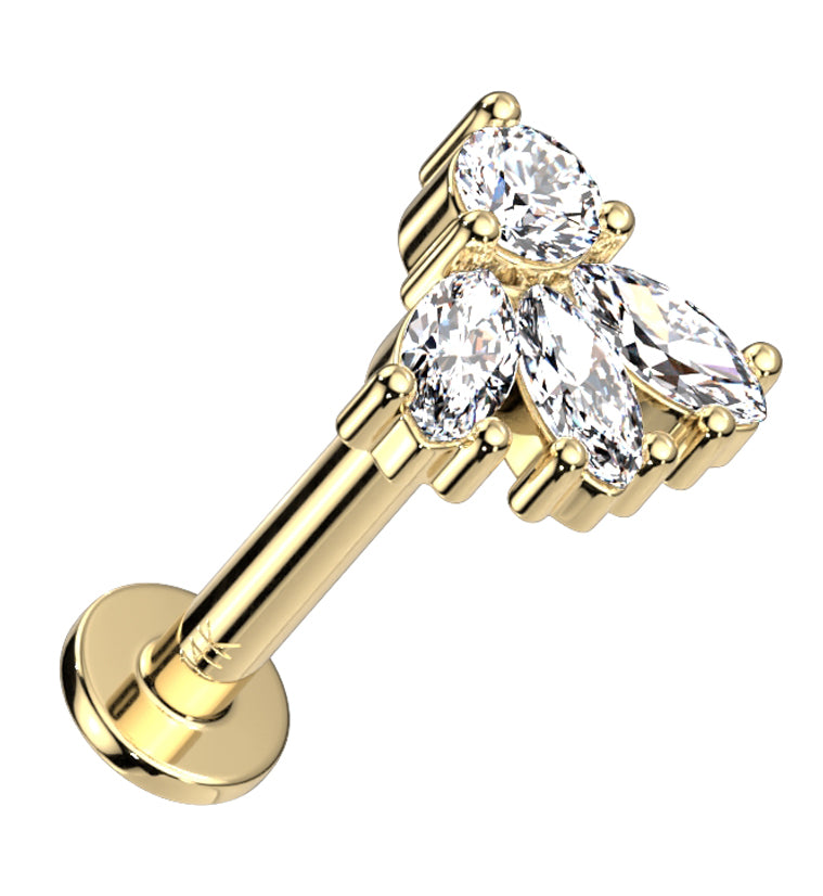 14kt Gold Sepal CZ Threadless Labret
