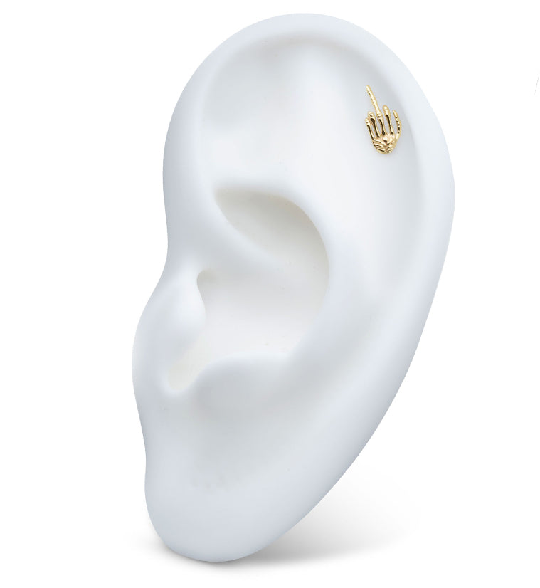 14kt Gold Skeleton Middle Finger Threadless Top