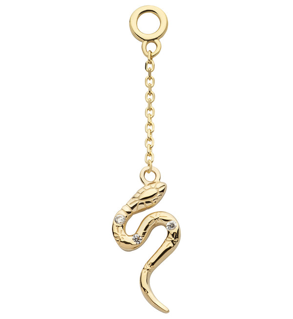 14kt Gold Snake Clear CZ Dangle Chain Charm